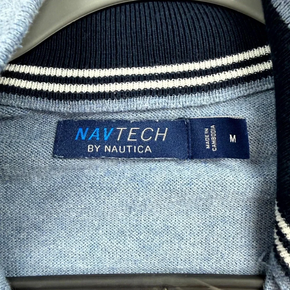 Nautica NavTech Quarter-Zip Sweater Mens Medium Light Blue Preppy Sweatshirt